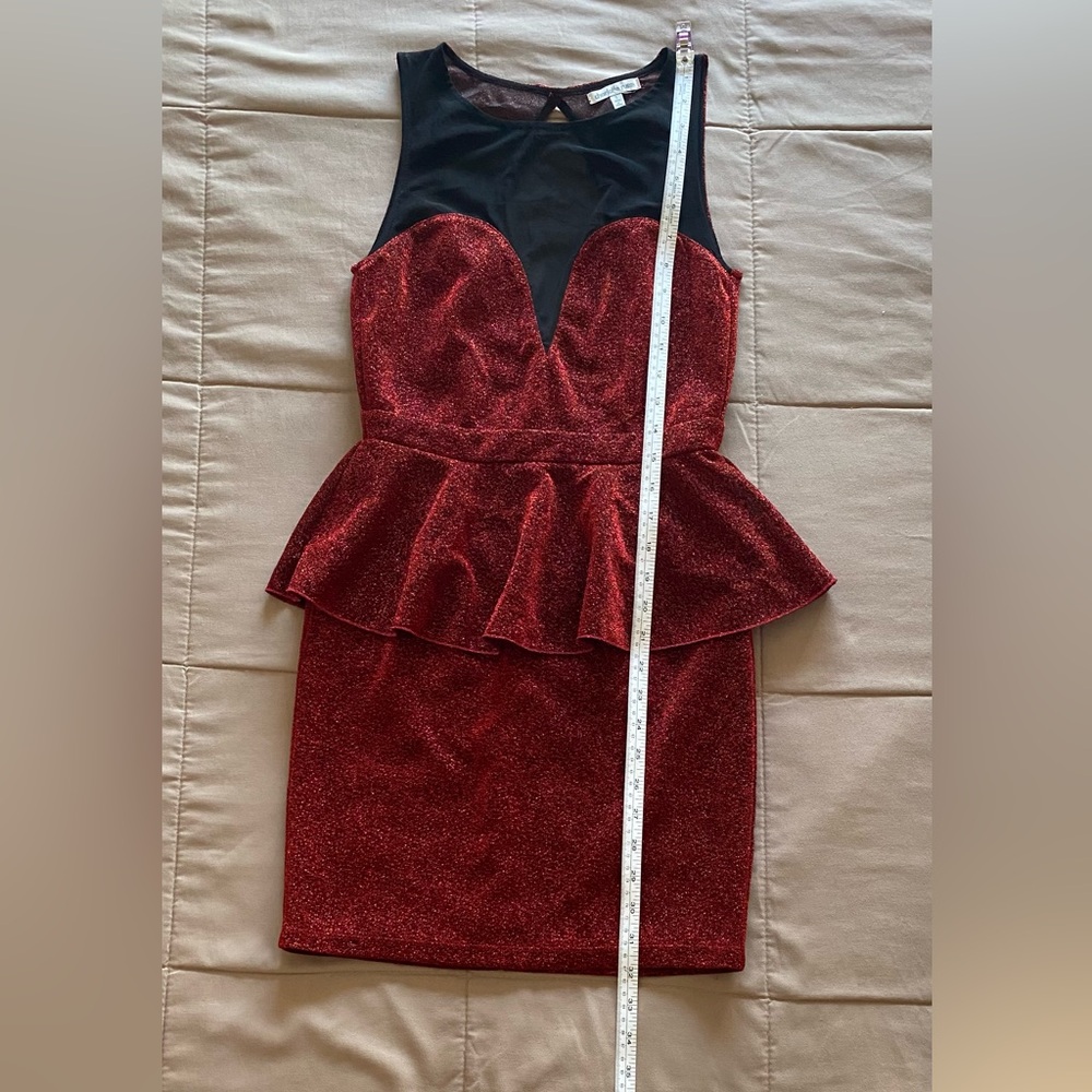 Charlotte Russe Red Sparkly Bodycon Peplum Dress Size Small EUC - Picture 10 of 10
